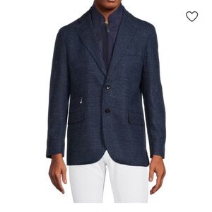 LUBIAM Textured Virgin Wool & Silk Blazer Reda 1865 navy blue tweed 58 EU 48 US